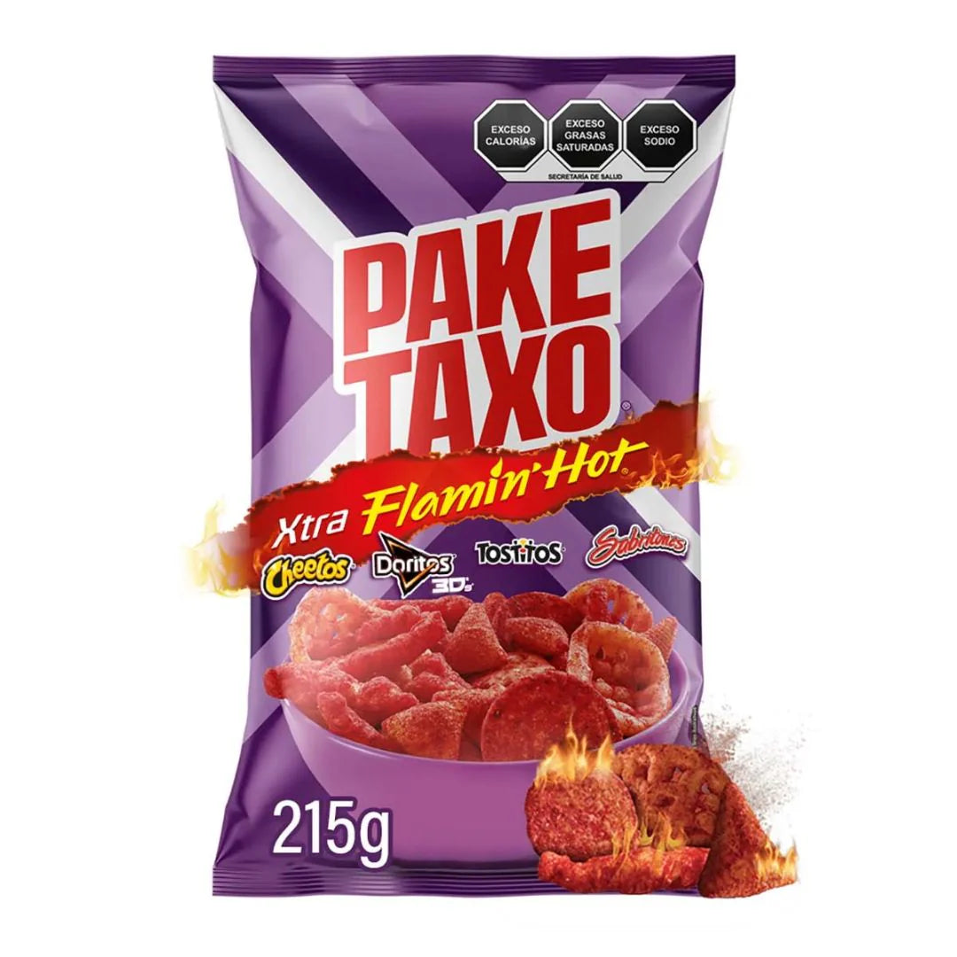 Pake-Taxo Grande Botanero Xtra Hot 215g | Mexican Corn Snack Flour with Xtra Flamin Hot | By Sabritas