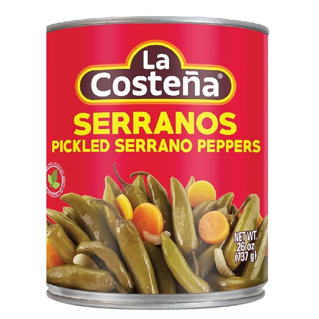 Serrano Peppers 26 oz | Can Pickled Serranos Peppers | By La Costeña