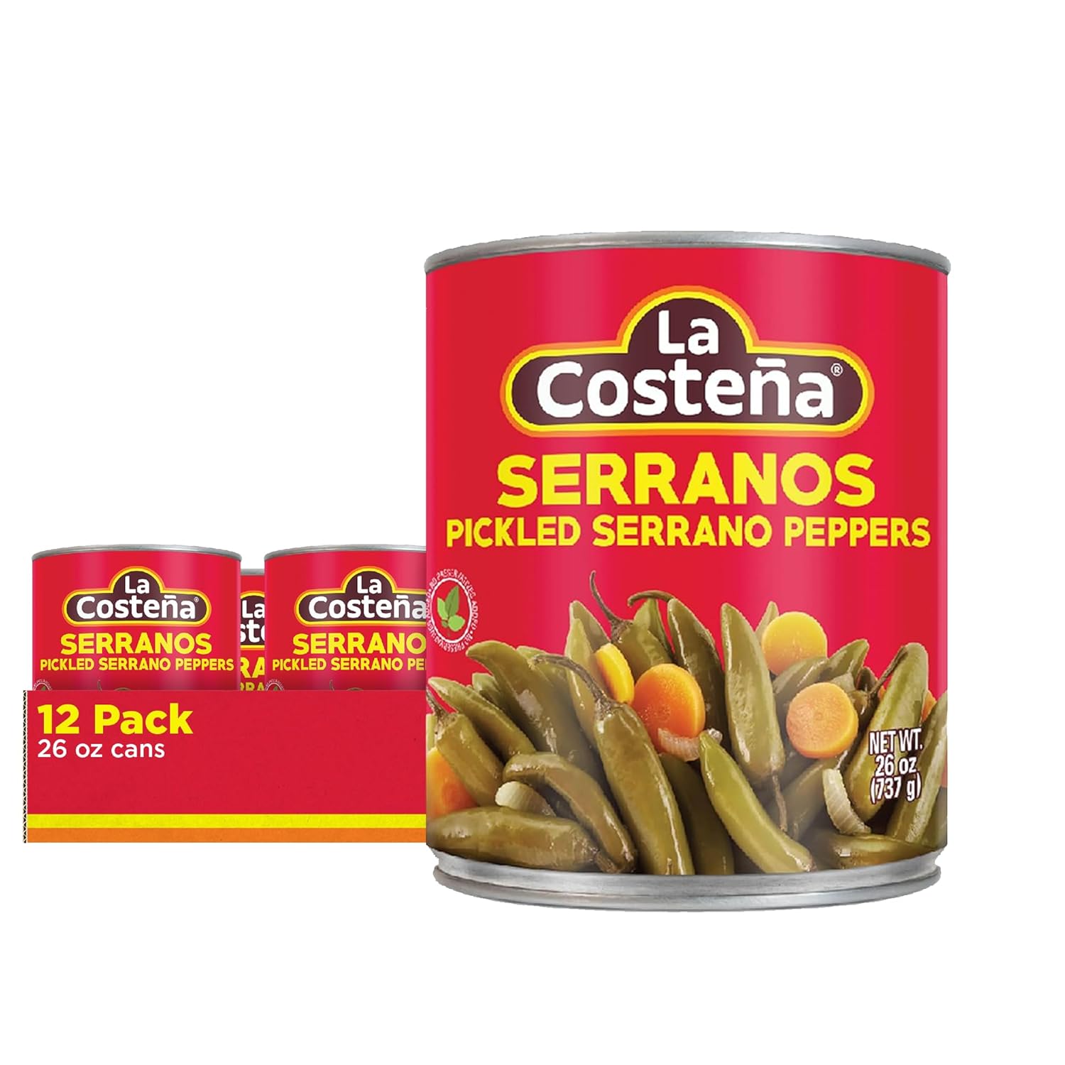 Serrano Peppers 26 oz | Can Pickled Serranos Peppers | By La Costeña