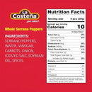 Piments Serrano 7 oz | Piments Serranos marinés en conserve | Par La Costeña